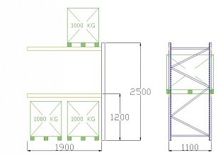 Pal-Rack 2500 pole 1900 / 1000 kg / přídavné pole