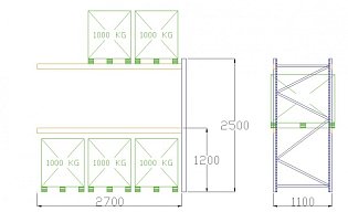Pal-Rack 2500 pole 2700 / 1000 kg / přídavné pole
