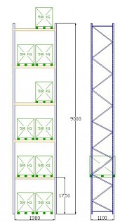 Pal-Rack 9000 pole 1900 / 500 kg / základní pole