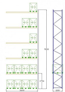 Pal-Rack 9000 pole 3600 / 500 kg / přídavné pole