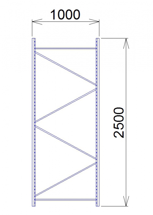 Rozmery Rack Rám Midi Rack 2500 x 1000 mm | Regály Morava