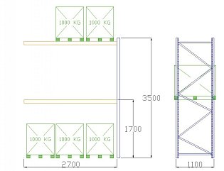 Pal-Rack 3500 pole 2700 / 1000 kg / přídavné pole
