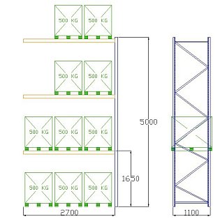 Pal-Rack 5000 pole 2700 / 500 kg / přídavné pole