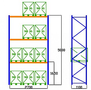 Pal-Rack 5000 pole 2700 / 500 kg / základní pole